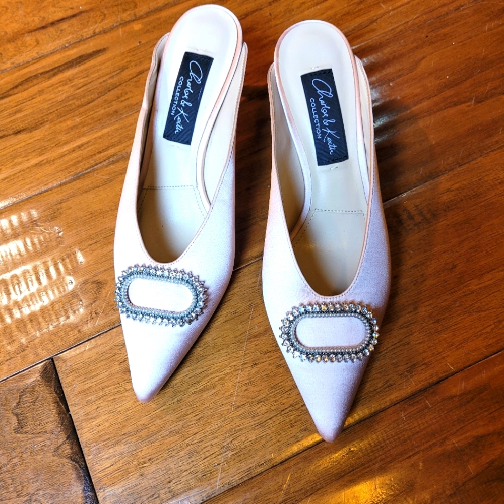 Charles & Keith Satin Evening Wear Slides with Rhinestones Size 38/245   7.5/8